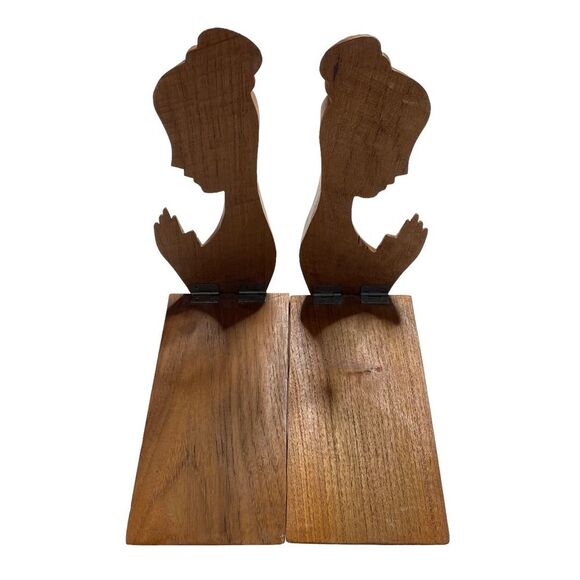 Vintage Hand Carved Praying Women Wooden Bookends - Picture 3 of 9